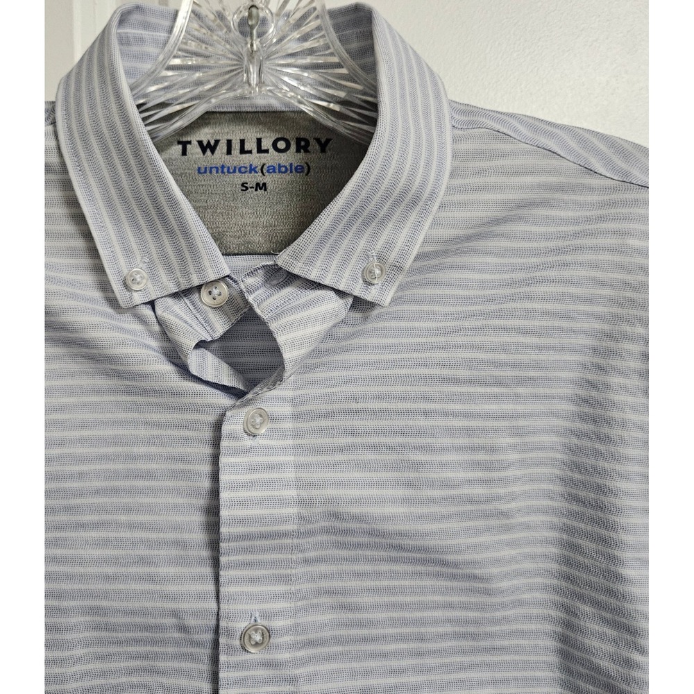 Twillory Untuck(able) Button Down Micro Stripe Performance Shirt Mens S-M Blue